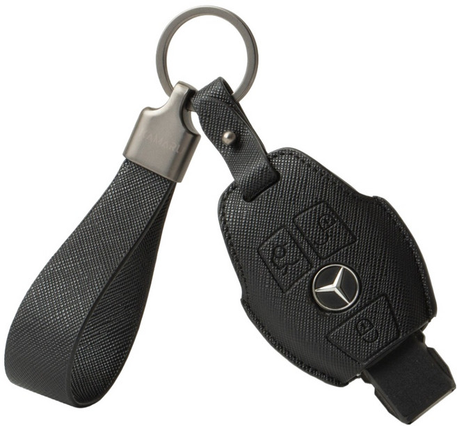 KAMARU 賓士相容 C-Class S-Class A-Class B-Class CLA CLE CLS G-Wagen Saffiano皮革鑰匙包, 經典黑, 賓士A