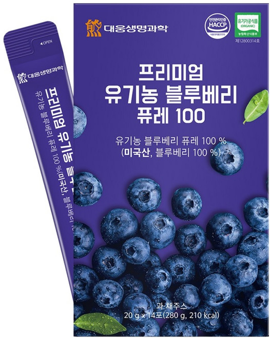 대웅생명과학 프리미엄 유기농 블루베리 퓨레 100, 280g, 1개