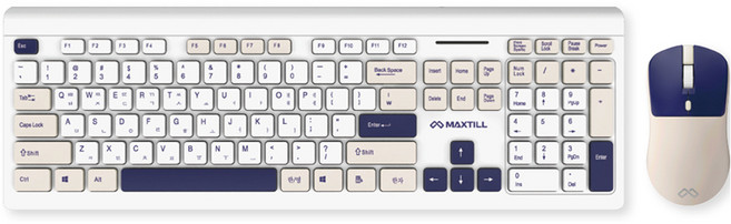 맥스틸 파스텔 저소음 무선 키보드 + 마우스 + 키스킨 세트, 일반형, 오션 화이트, GM-OKM100