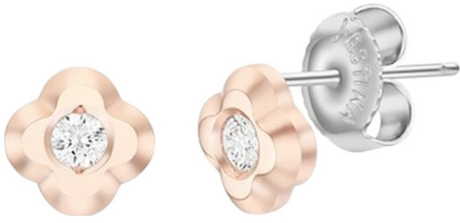 J.ESTINA 女性用 CLOVIA 培育鑽石耳環 6 x 6 mm + 訊息卡 + 髮圈套組 JJCLEL6BS159SR000 + 購物袋