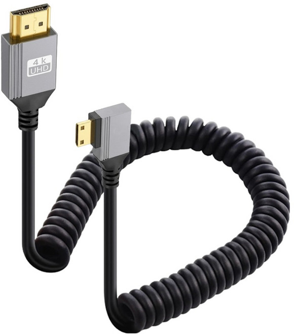 Ytek 左向彎頭 HDMI 2.0 to Mini HDMI 4K 60Hz 彈簧防纏繞連接線轉接頭
