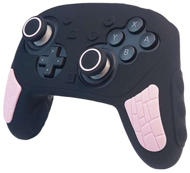 AKiTOMO 阿吉托摩 Switch2 PRO 黑底粉手把套 + 粉圈搖桿帽, 甜酷黑, 1套, AKSW-399