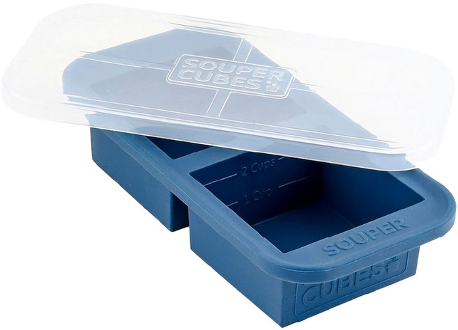SOUPER CUBES 多功能食品級矽膠保鮮盒 2格 暮光藍, 1個