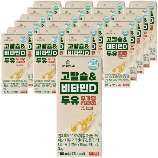 파이토메이드 고칼슘 & 비타민D 무가당 두유, 24개, 190ml