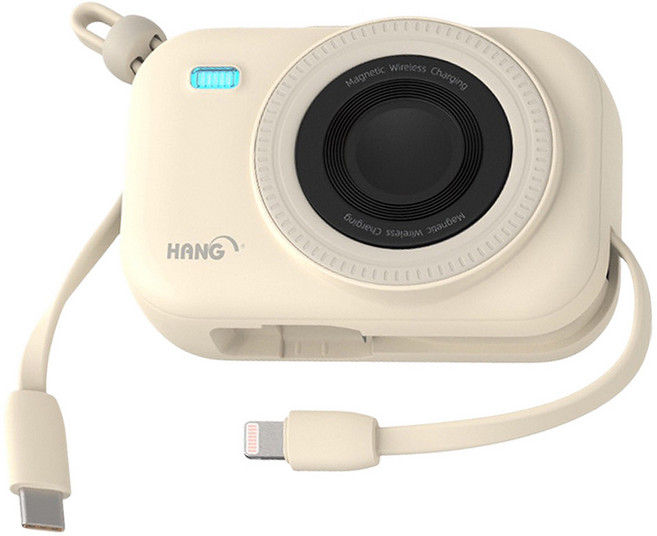 HANG 無線磁吸自帶雙線10000mAh行動電源 Type-C + Lightning, 奶茶色, PD3C