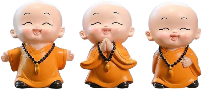 MASS 生活好物 禪意小和尚桌面擺件3件組, 幸運 + 淡定 + 喜樂