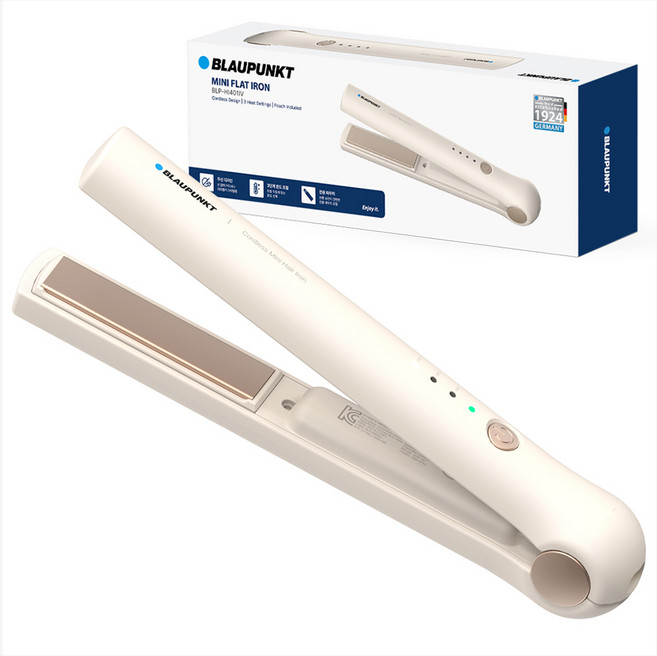 블라우풍트 컴팩트 온도조절 무선 미니 판고데기 + 파우치 세트, 아이보리, BLP-HI401
