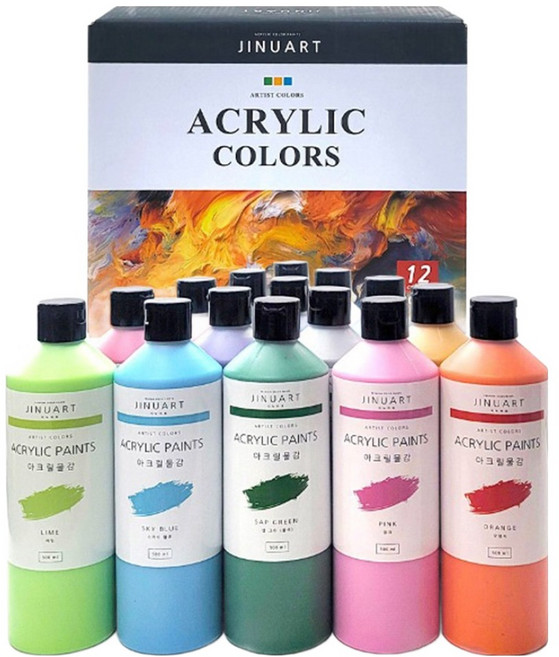 지누아트 대용량 아크릴 물감 A타입, 500ml, 12색