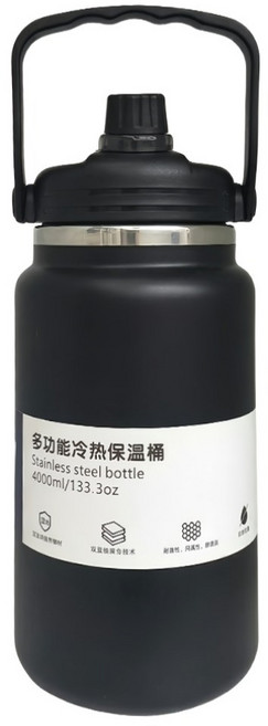 BOACUP 巨無霸不鏽鋼保溫水壺, 黑色, 1個, 4L