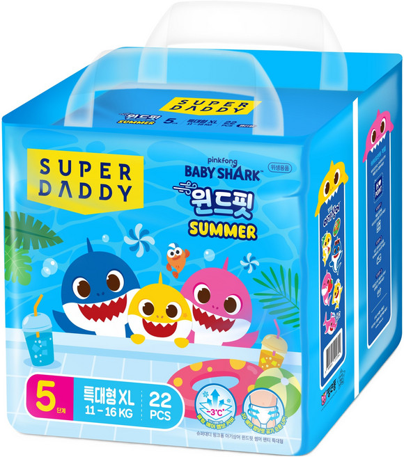 SUPER DADDY Pinkfong Baby Shark聯名Wind Fit夏季褲型尿布, 22張, 特大號(XL)