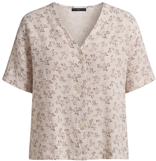 LESHOP 女款V領花朵鈕扣短袖襯衫 DQ2BA012A