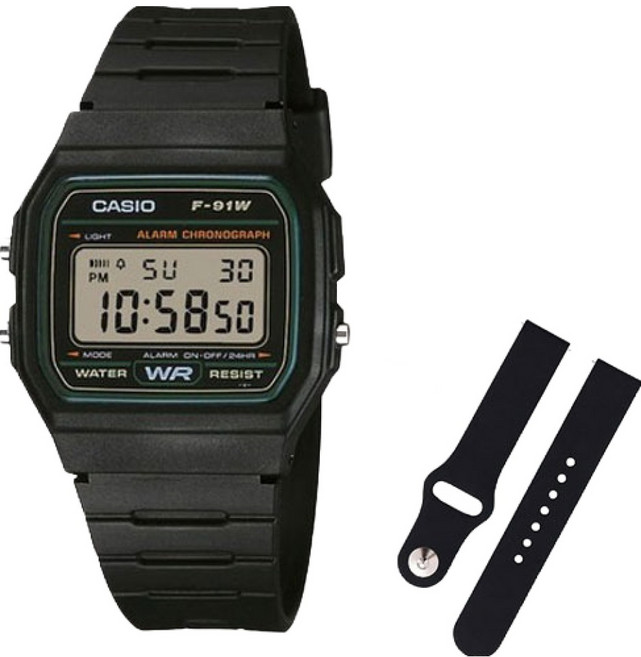 CASIO 卡西歐 復古電子錶 + 矽膠錶帶組 F-91W-3D