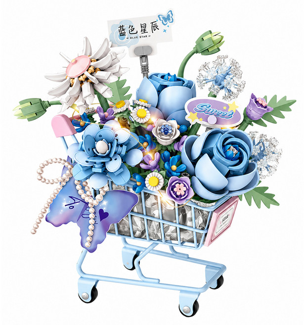 LoZ 微型積木推車花禮 附LED燈串 4127, 星辰藍, 1個
