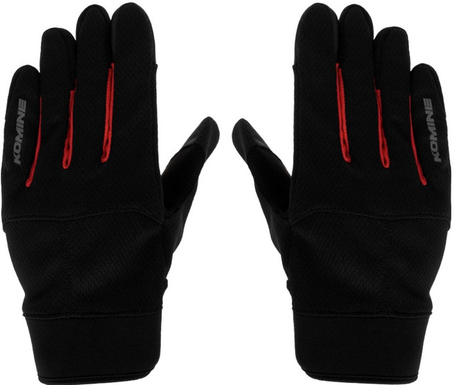 KOMINE 騎行網眼手套 雙手穿戴組 GK-261, BLACK + RED