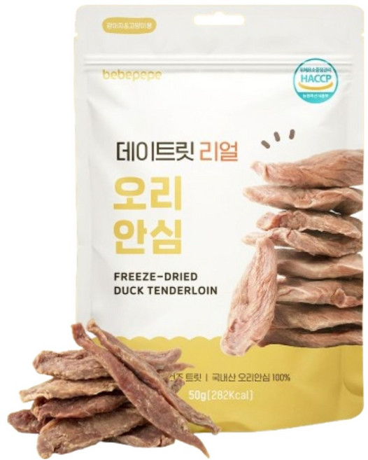 베베페페 강아지 국내산 원물 100% 동결건조 데이트릿 리얼 간식, 50g, 1개, 오리안심