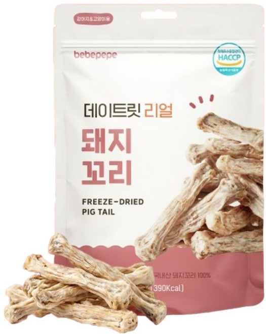 베베페페 강아지 국내산 원물 100% 동결건조 데이트릿 리얼 간식, 95g, 1개, 돼지꼬리