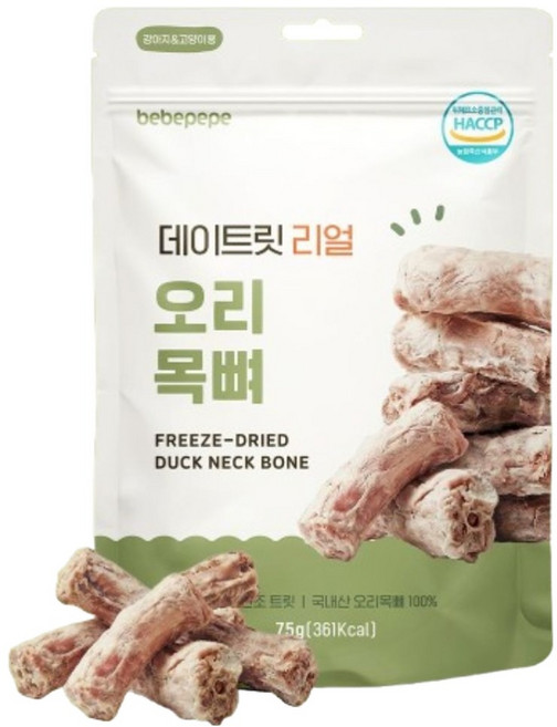 베베페페 강아지 국내산 원물 100% 동결건조 데이트릿 리얼 간식, 75g, 1개, 오리목뼈