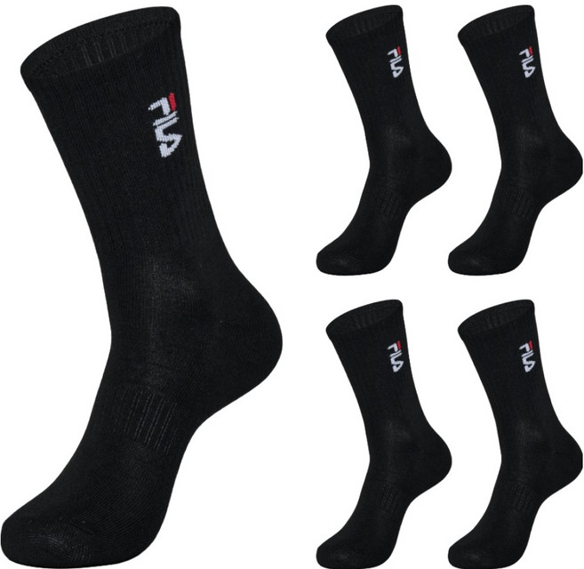 FILA 斐樂 直式Logo中筒襪 5雙
