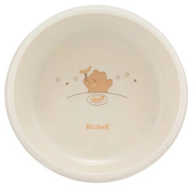 Richell 利其爾 T.L.I 嬰幼兒好舀取飯碗 S 動物小插圖, 淺咖啡色, 1個