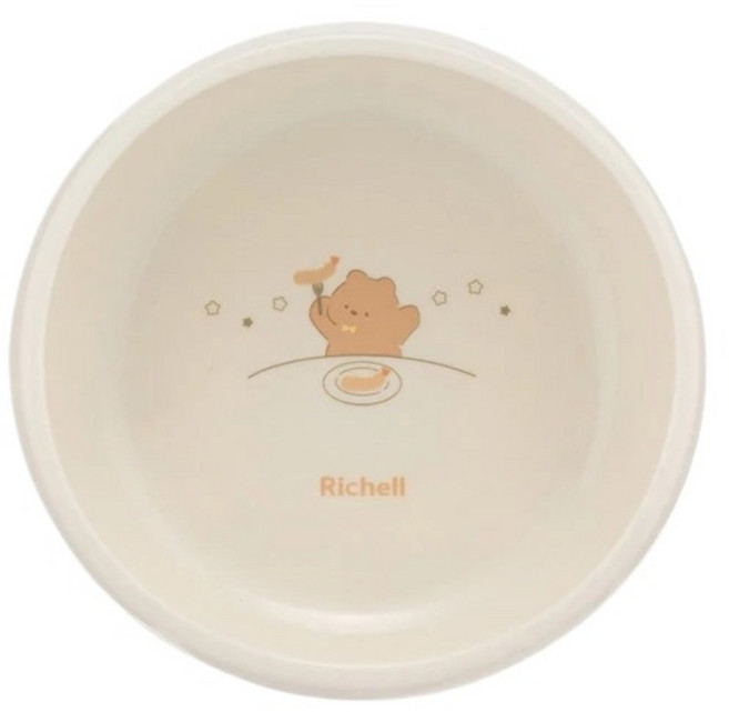 Richell 利其爾 T.L.I 嬰幼兒好舀取飯碗 M 動物小插圖, 淺咖啡色, 1個
