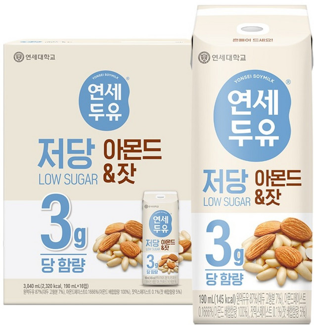 연세두유 저당 아몬드 잣 두유, 190ml, 16개
