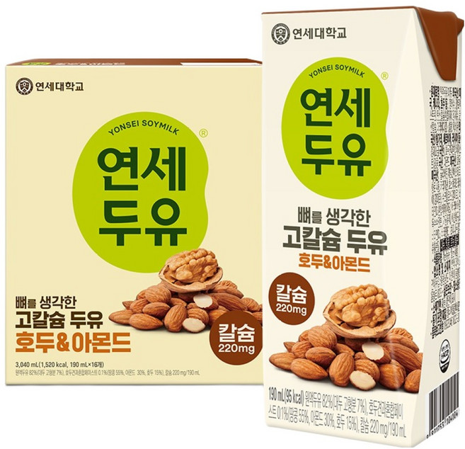 연세두유 뼈를 생각한 고칼슘 두유 호두 앤 아몬드, 190ml, 16개