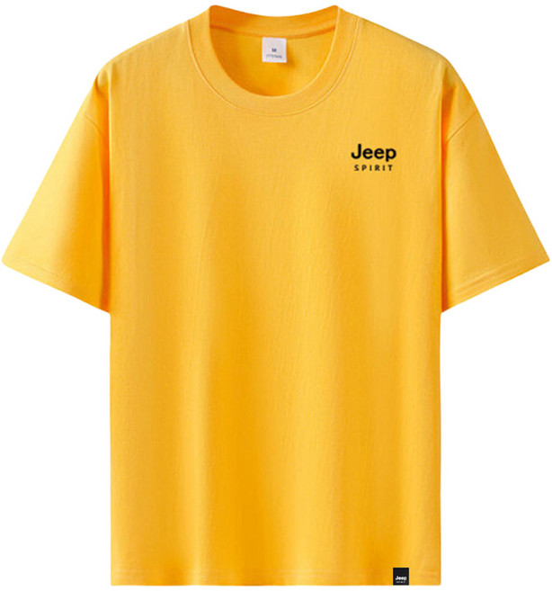 JEEP SPIRIT 男女通用 雙紗 100%純棉 短袖T恤, 黃色