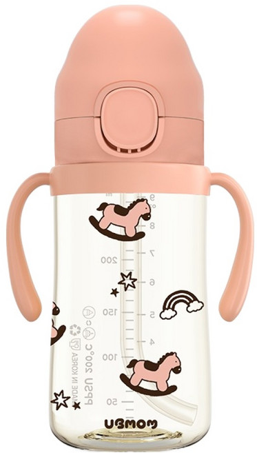 유비맘 리틀포니 PPSU 원터치 빨대컵, 280ml, 1개, 피치포니