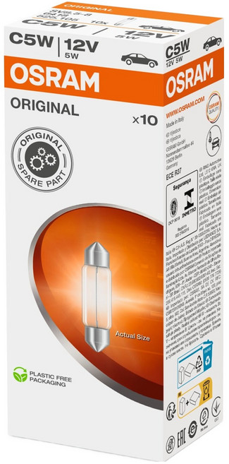 OSRAM 歐司朗 原廠 Festoon 室內燈 車牌燈 36mm C5W, 車用, 10個