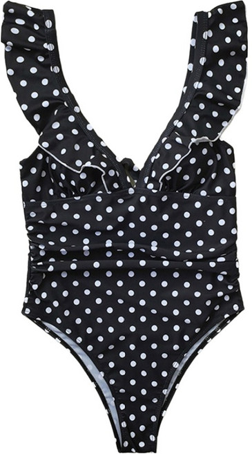 C.O.B 女款圓點荷葉邊腰部抓皺連身泳衣 Monokini