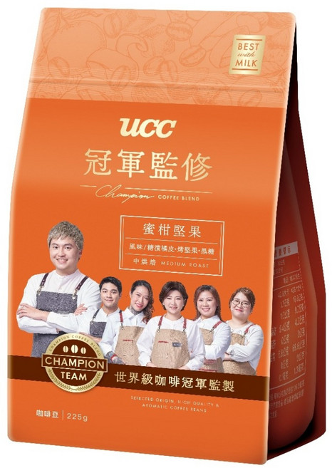 ucc 冠軍監修咖啡豆 蜜柑堅果, 225g, 1個