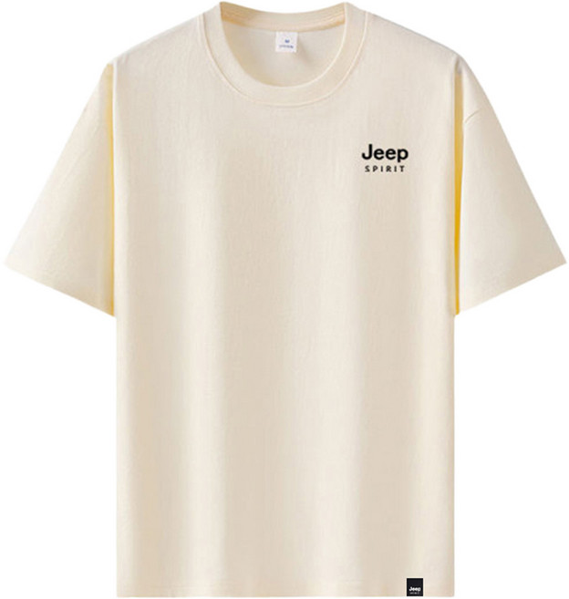 JEEP SPIRIT 男女通用 雙紗 100%純棉 短袖T恤, 杏色