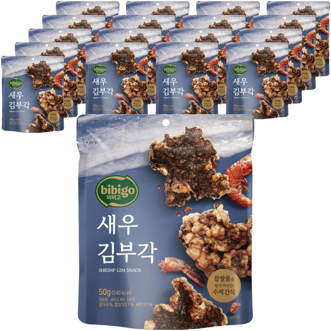 비비고 국산 찹쌀로 더 바삭한 수제 새우 김부각, 50g, 18개