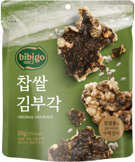 7위 - 비비고 국산 찹쌀로 더 바삭한 수제 찹쌀 김부각, 50g, 1개
