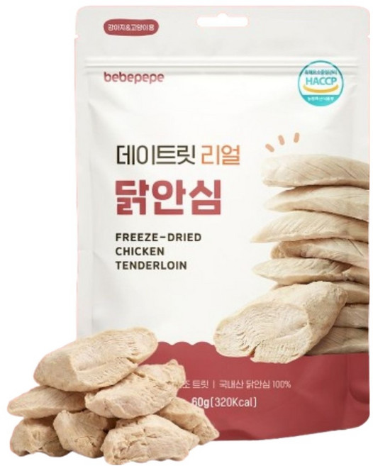 베베페페 강아지 국내산 원물 100% 동결건조 데이트릿 리얼 간식, 60g, 1개, 닭 안심