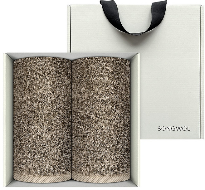Songwol 松月 基本款飯店毛巾 170g x 2入 + 奶油色手提盒禮盒組, 棕色, 1套