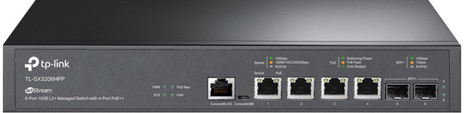 tp-link JetStream 6埠10GE L2+ 管理型交換器(含4埠 PoE++), 1個, TL-SX3206HPP