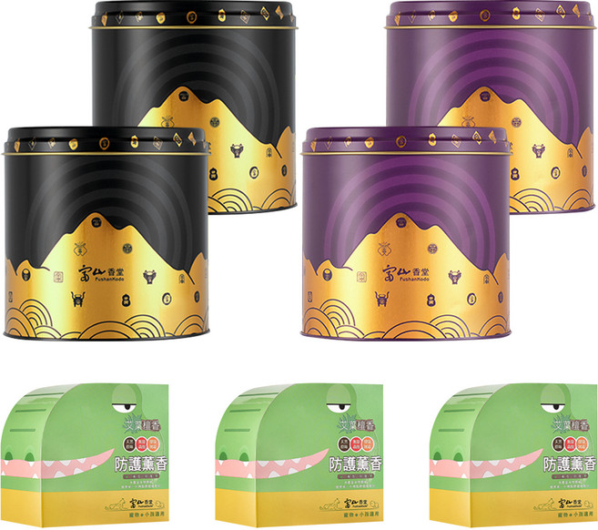 FushanKodo 富山香堂 加量升級 天然檀富貴守護香250片 7入組 紫金 2個 + 黑金 2個 + 補充包 3個, 檀香 + 沉香