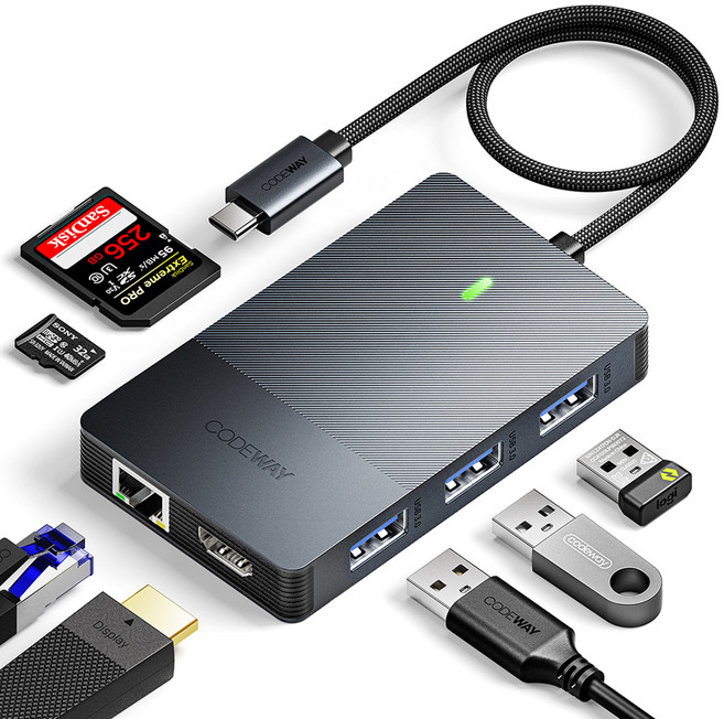 코드웨이 8포트 USB C타입 노트북 멀티허브, 그레이, 1개