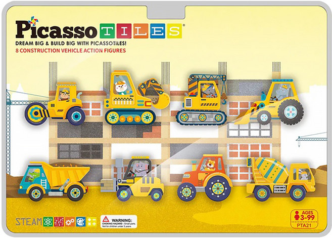 PicassoTILES 畢卡索 動物園工程車主題磁性公仔8件組 PTA21, 混和顏色, 1套