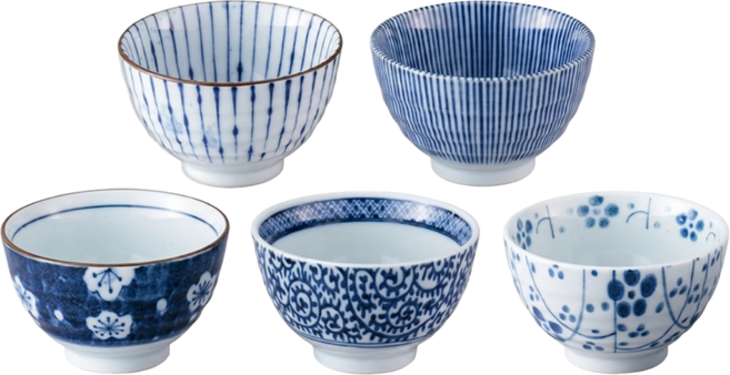美濃燒 日本製 藍染染色五紋煎茶小碗5件組 靛藍色 1套