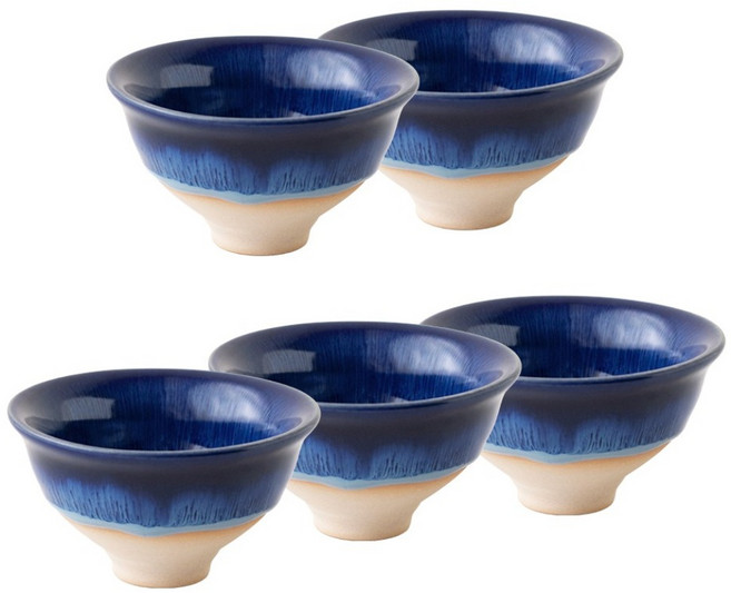 JUST HOME 山嵐流釉茗茶杯 5801-17B, 藍色, 5個