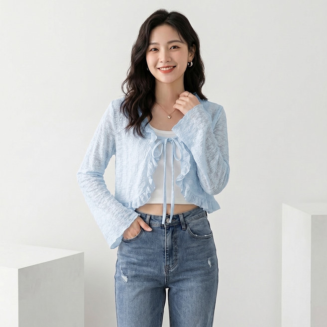 MarketA 女款防縮毛皺荷葉邊裝飾開襟衫 M263-0646