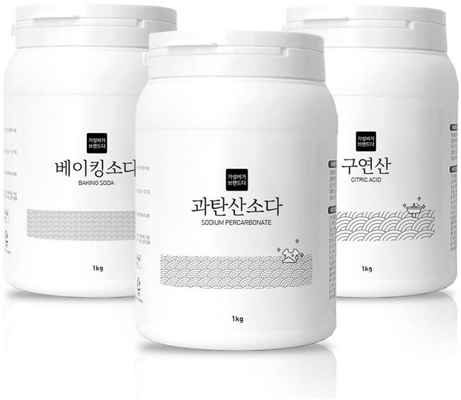 가성비가브랜드다 베이킹소다 1kg + 과탄산소다 1kg + 구연산 1kg 세제 세트, 1세트