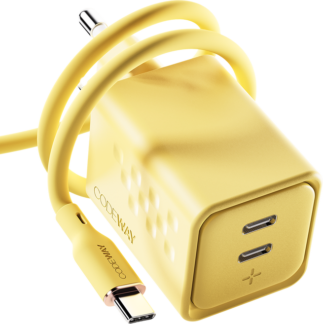 코드웨이 초고속 충전기 50W + C타입 to C타입 초고속 충전 케이블 100W 2m 세트, 레몬 옐로우, 1개