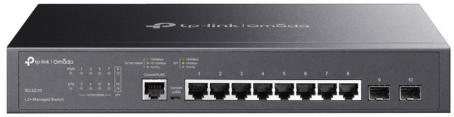 tp-link Omada Gigabit L2+管理型交換器 10/100/1000 Mbps 8埠 + SFP 2埠 + RJ-45 1埠 + Micro-USB 1埠, SG3210, 1個