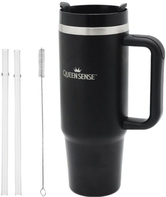 QUEEN SENSE 304不鏽鋼雙層真空密封容器 + 吸管2入 + 清潔刷組