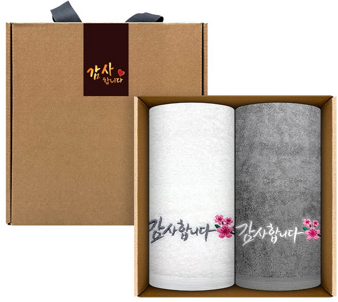 Songwol 松月 感謝毛巾 160g x 2入 + 貼紙組, 象牙白 + 灰色, 1套
