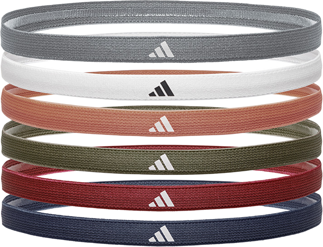 adidas 愛迪達 止滑運動髮帶6件組, 冷冽灰 + 象牙白 + 焦糖棕 + 橄欖綠 + 寶石紅 + 海軍藍, 1套