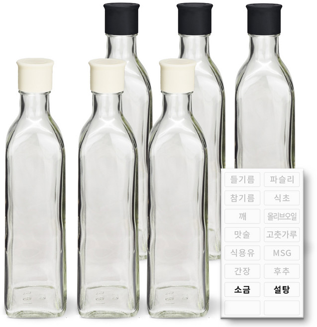 헥사 꾹꾹 사각 실리콘뚜껑 오일병 투명 기본타입, 6개, 300ml